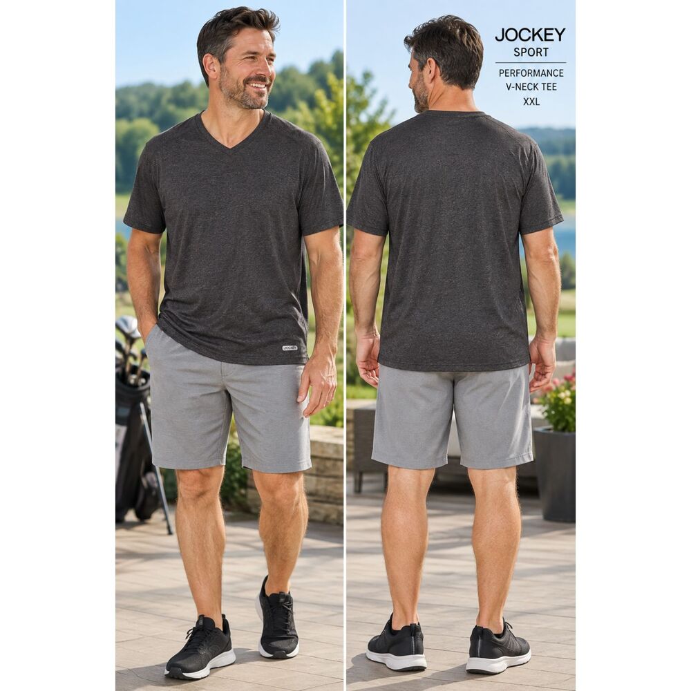 Jockey Sport Men XXL Charcoal Gray Performance Tee Stretch Athletic Shirt #20